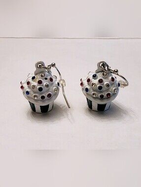 Faded Glory White Cupcake Earrings with Red & Blue Accents